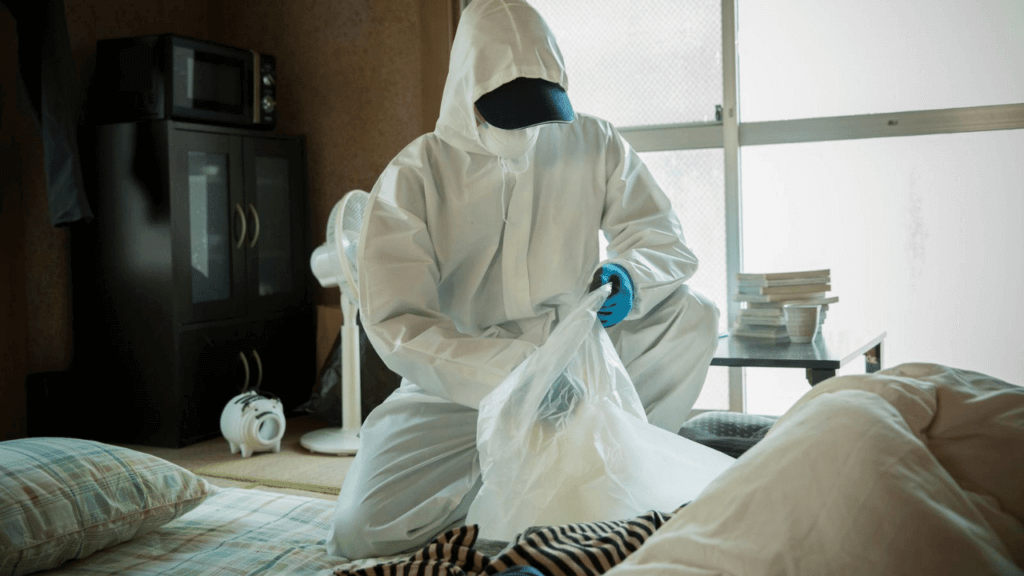 遺品整理業者が部屋を清掃している